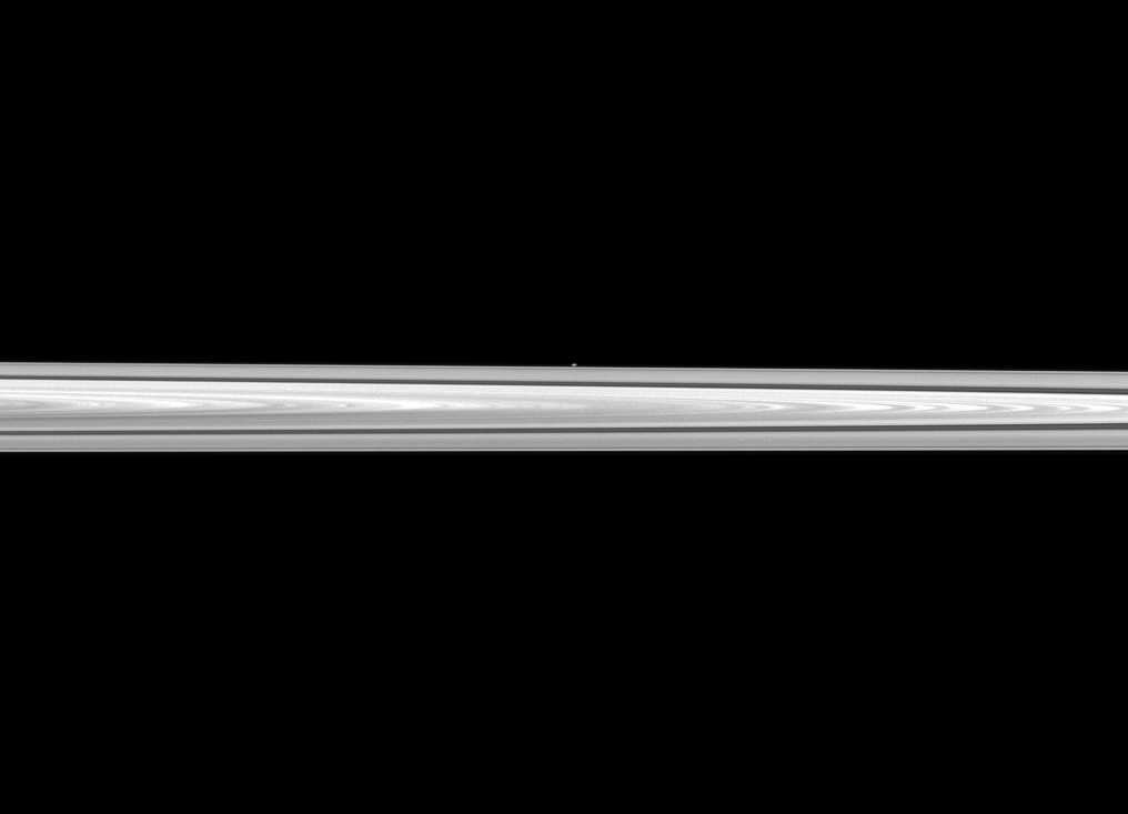 Saturn's tiny moon Atlas shines with the rings