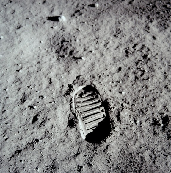 Buzz Aldrin's bootprint on the surface of the moon during the Apollo 11 mission on July 20, 1969. Credit: NASA