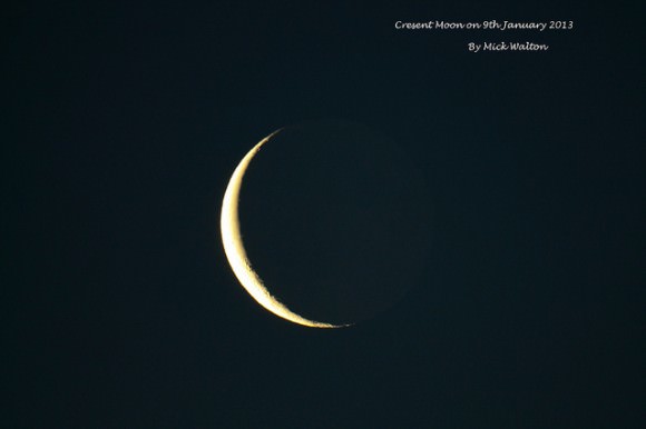 The crescent Moon taken at sunrise on  January 9, 2013 from Carmyllie, Scotland. Credit and copyright: Mike Walton.
