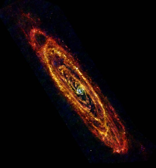 In this new view of the Andromeda galaxy from the Herschel space observatory, cool lanes of forming stars are revealed in the finest detail yet.