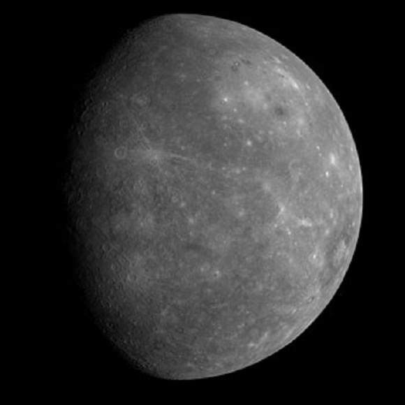 The planet Mercury as seen by NASA's Messenger spacecraft (Credit: NASA/JPL).
