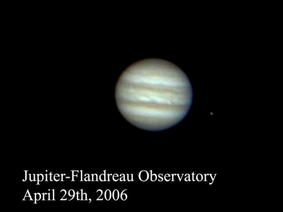 Image of Jupiter and Io taken with the Flandrau Observatories' 16" reflector. (Photo by Author).