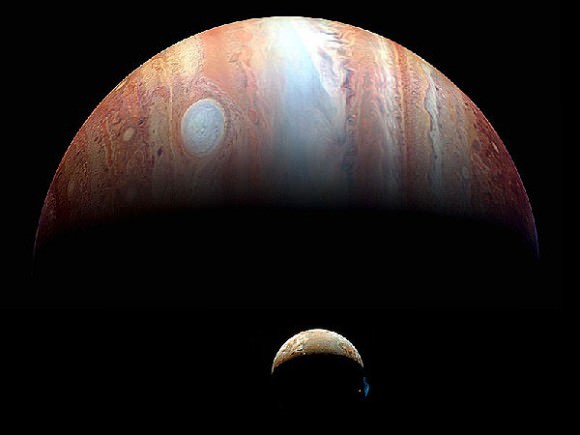 Io and Jupiter as seen by New Horizons during its 2008 flyby. (Credit: NASA/Johns Hopkins University APL/SWRI).