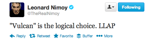 Leonard Nimoy's tweet