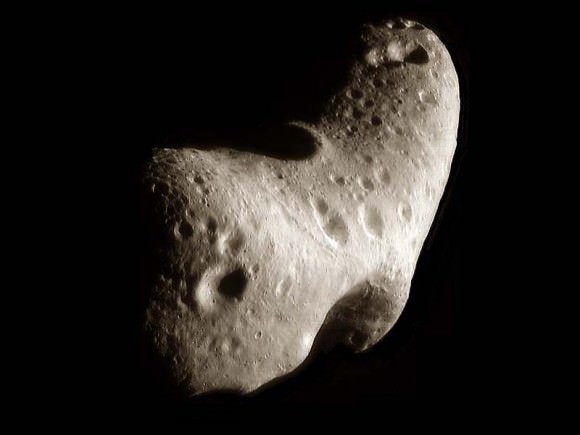 Near-Earth asteroid Eros imaged from NASA’s orbiting NEAR spacecraft. Credit: NASA