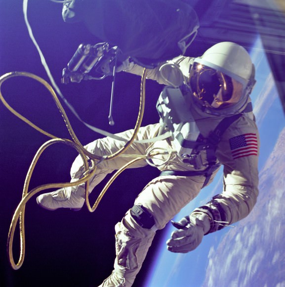 Ed White did the first American spacewalk in 1965. Obviously, he wore a spacesuit. Credit: NASA