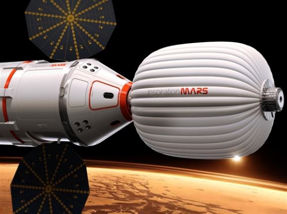 An artist's concept of how the spacecraft for the Inspiration Mars Foundation's "Mission for America" might be configured. Credit: Inspiration Mars. 