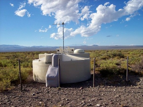 One of the water tank detectors in Pierre Auger observatory. (Wikimedia Image in the Public Domain).  
