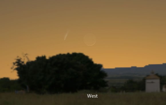 Comet PANSTARRS and thin crescent moon should be a striking site about a half hour to 45 minutes after sunset on March 12. Stellarium