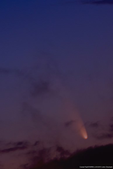 Comet PANSTARRS as seen through the clouds in Indianapolis, Indiana. Credit: John Chumack. 