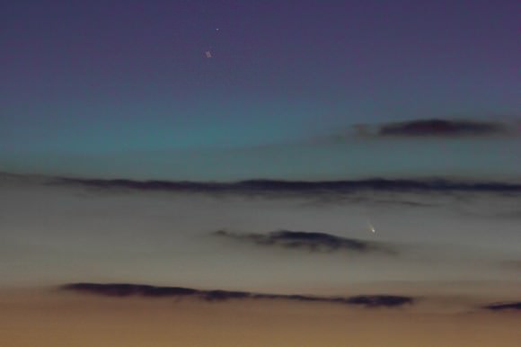 Comet Pan-STARRS from Holland on March 15, 2013 at about 7:45 PM, shortly after sunset - Canon 60D camera, Canon 100/400 mm lens, exposure time 15 seconds, ISO 300.   Credit: Rob van Mackelenbergh 
