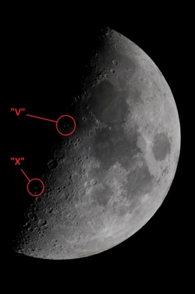 A simultaneous capture of the Lunar X & the Lunar V features. (Photo by Author).
