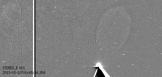 Animation of comet 2011 L4 PanSTARRS entering STEREO-B's HI camera, note the twin ion/dust tail reminiscent of Hale-Bopp! (Credit: NASA/STEREO/NRL).  
