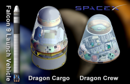 Falcon 9 rocket is the launcher for both the cargo and human-rated Dragon spacecraft. Credit: SpaceX 