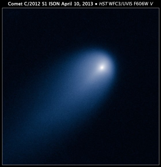 NASA’s Hubble Space Telescope provides a close-up look of Comet ISON (C/2012 S1), as photographed on April 10, when the comet was slightly closer than Jupiter’s orbit at a distance of 386 million miles from the sun. Credit:NASA, ESA, J.-Y. Li (Planetary Science Institute), and the Hubble Comet ISON Imaging Science Team.