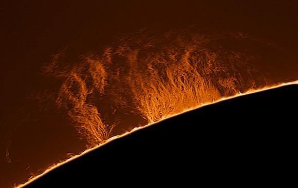 A large prominence from the Sun, on April 1, 2013. Credit and copyright: Paul Andrew.