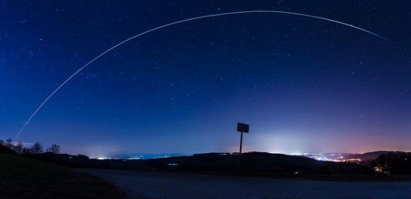 A view of the International Space Station over St. Pölten, Austria on April 15, 2013. A panorama of 13 single shots, each with 25 sec. exposure-time. Credit and copyright: Ma Brau via Flickr. 