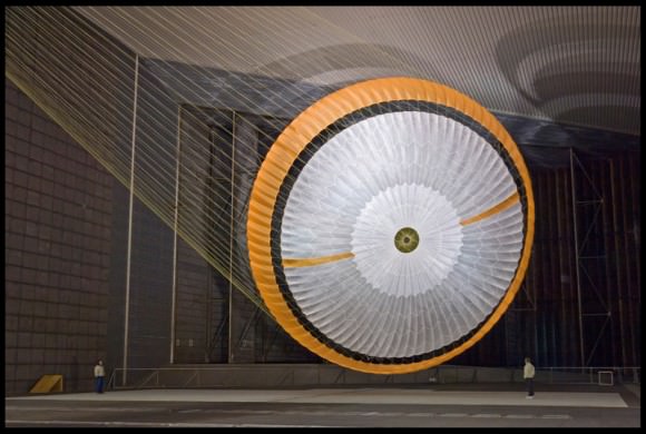 MSL parachutte tested in a wind tunnel. Credit: JPL.