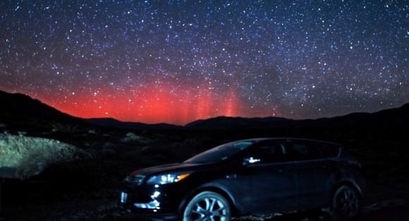 A pink aurora seen in Death Valley. Credit and copyright: Gavin Heffernan/Sunchaser Pictures. 