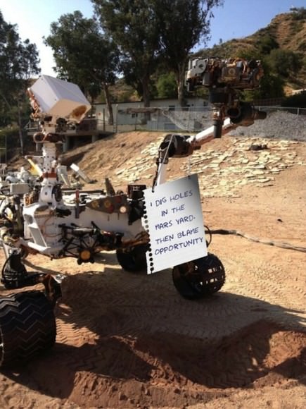 Astronomer Alex Parker stared the 'Robot Shaming' meme with this image of the engineering model of Curiosity at JPL.  