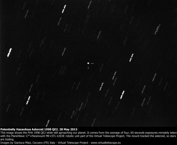 Asteroid 1998 QE2 on May 28, 2013. Credit and copyright: Gianluca Masi, Ceccano, Italy; Virtual Telescope Project. 