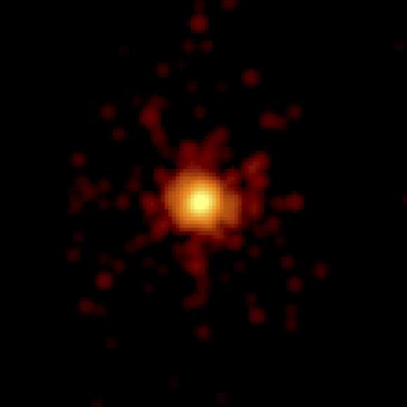 Swift's X-Ray Telescope took this 0.1-second exposure of GRB 130427A at 3:50 a.m. EDT on April 27, just moments after Swift and Fermi triggered on the outburst. The image is 6.5 arcminutes across. Credit: NASA/Swift/Stefan Immler.