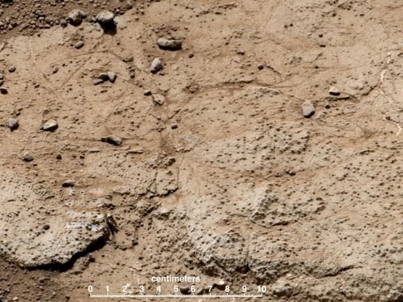 This patch of bedrock, called "Cumberland," has been selected as the second target for drilling by NASA's Mars rover Curiosity. The rover has the capability to collect powdered material from inside the target rock and analyze that powder with laboratory instruments. The favored location for drilling into Cumberland is in the lower right portion of the image. Credit: NASA/JPL-Caltech/MSSS