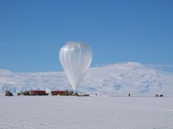 A long-duration balloon carrying CREAM prepares to launch from a location near McMurdo Station (NASA)