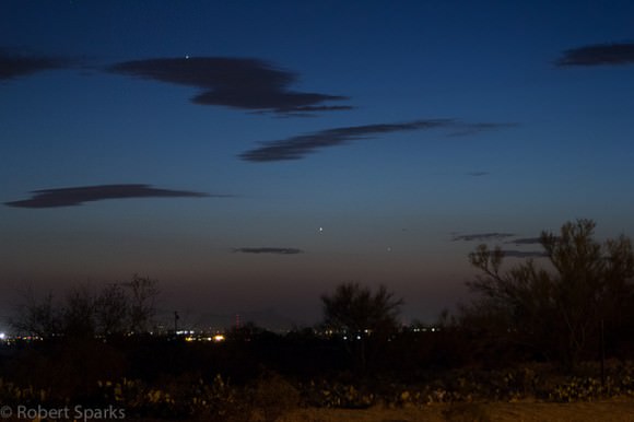 Mercury, Venus and Jupiter as seen near Tucson, Arizona on May 22, 2013. Credit and copyright: Robert Sparks.