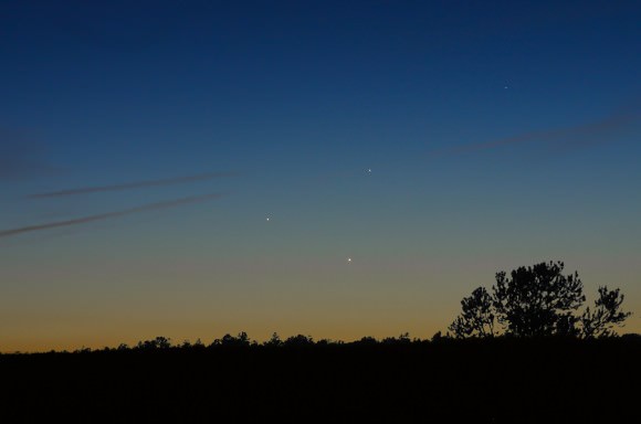Triple conjunction shot on May 26 from a mile high in Payson,Az.  4 second exposure, ISO200, Canon 10D, 80mm f/5 lens. Credit: Chris Schur- http://www.schursastrophotography.com