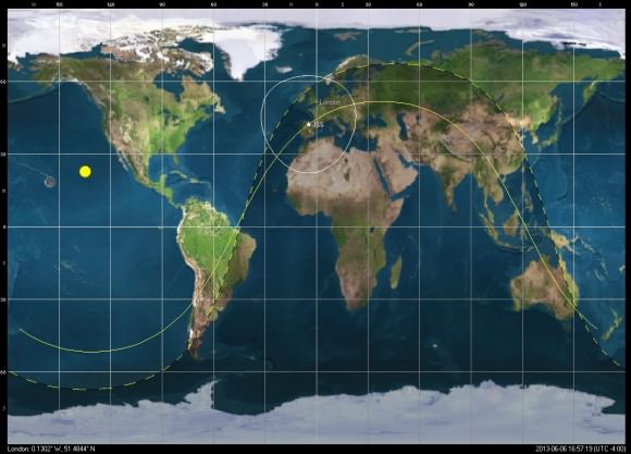 Screenshot of the ISS orbital pass during full illumination next week. (Credit: Orbitron). 