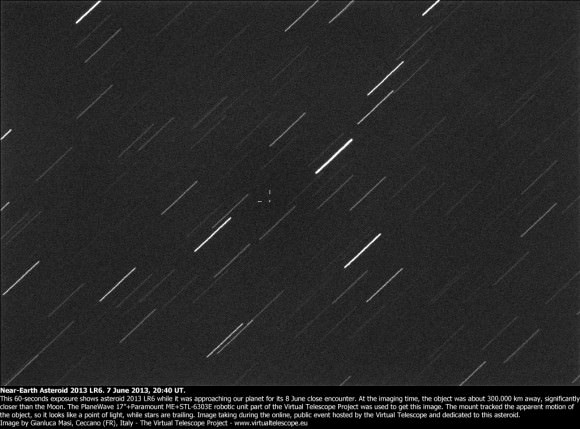 Near-Earth Asteroid 2013 LR6 approaching the Earth, about 300,000 km away. Credit: Virtual Telescope Project. 