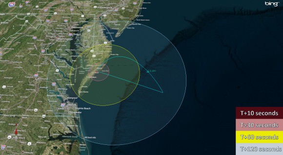 Visibility map for Black Brant V rocket launch on June 24 at 9:30 a.m.  Credit: NASA Wallops