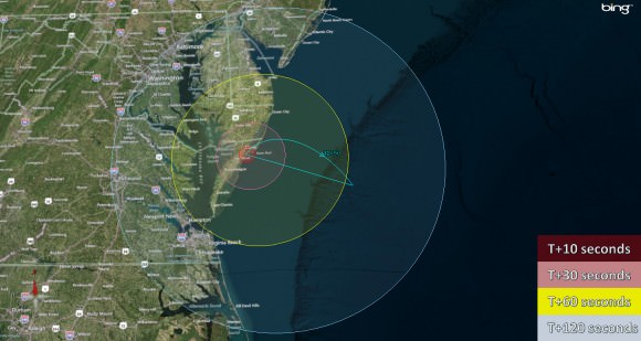 Visibility map for Terrier-Improved Orion rocket launch on June 24 at 9:30 a.m.  Credit: NASA Wallops