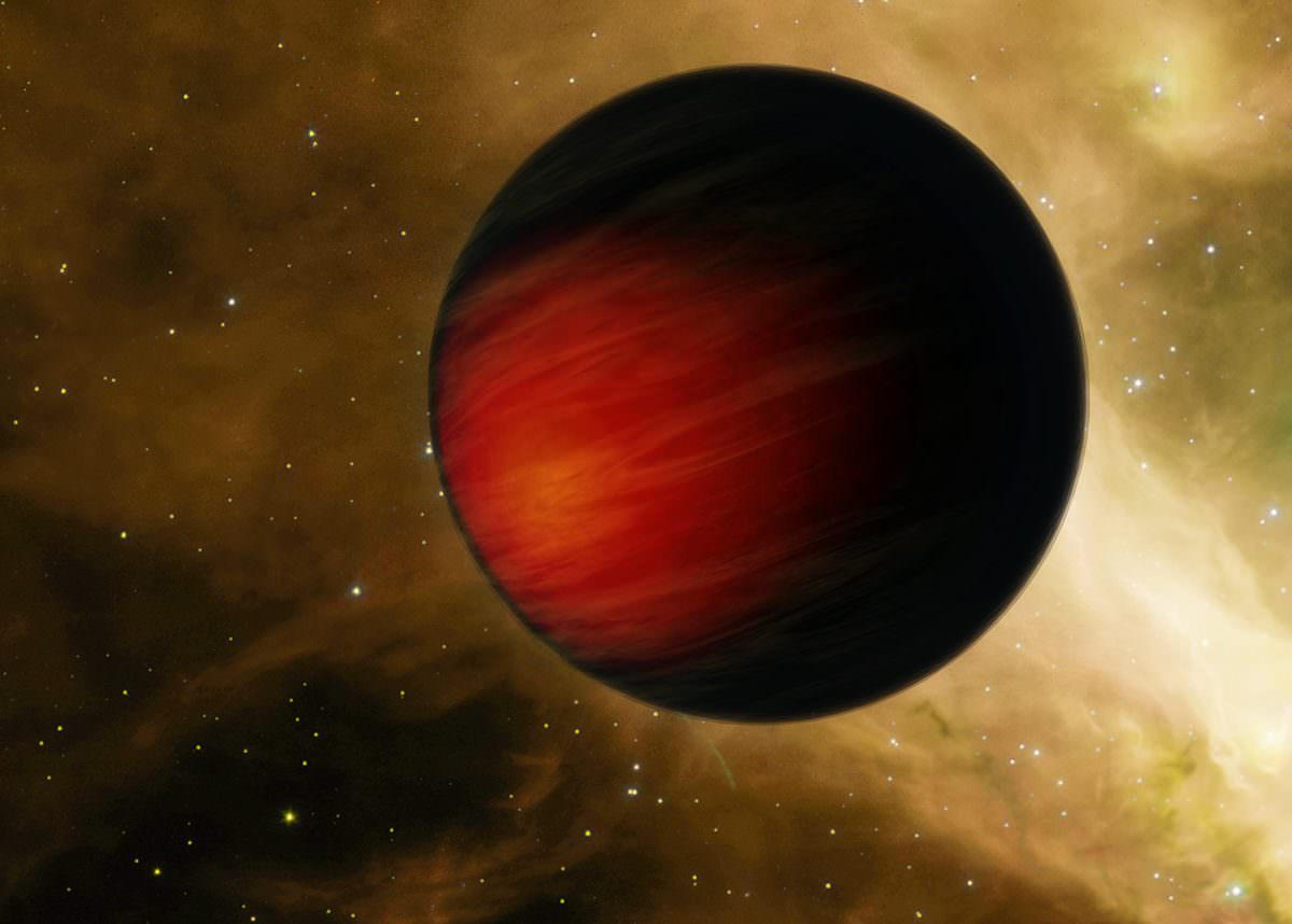 Artist's concept of Jupiter-sized exoplanet that orbits relatively close to its star (aka. a "hot Jupiter"). Credit: NASA/JPL-Caltech)