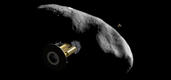 Artist concept of the ARKYD spacecraft by an asteroid. Credit: Planetary Resources. 
