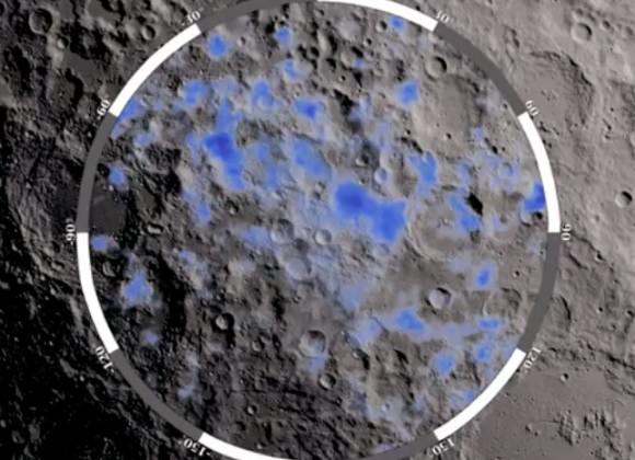 The blue areas show locations on the Moon's south pole where water ice is likely to exist (NASA/GSFC)