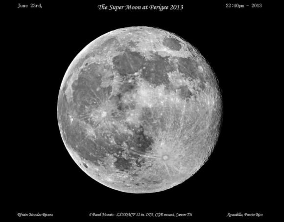 The Supermoon rising on June 23rd, 22:40 pm above the forest canopy top in Puerto Rico. This is a 6 panel mosaic. Credit and copyright: Efrain Morales, Jaicoa Observatory. 