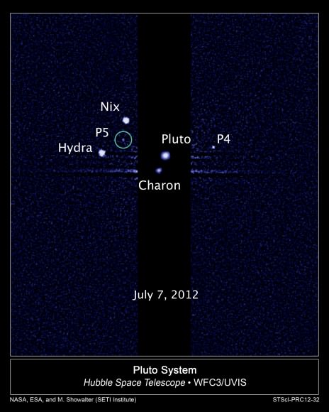 Hubble Space Telescope view of Pluto and its known moons.