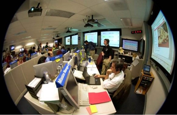 A view of the Flight Control room at the Jet Propulsion Laboratory during the landing of the Spirit Mars Exploration Rover, Spirit, with Chris in the  Flight Director hotseat. Credit: NASA/JPL.
