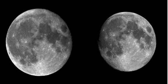 Can you see the difference? A side by side comparison of the perigee and apogee Moon. (Credit: Inconstant Moon).