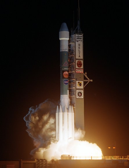 Launch of NASA’s 2nd Mars Exploration Rover, Opportunity, aboard a Delta II Heavy rocket to Mars on July 7, 2003 at 11:18 p.m. EDT from Pad 17-B at Cape Canaveral Air Force Station, Fla.  Credit: NASA