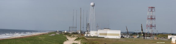 Two rocket salvo comprising a Black Brant V (left) and a Terrier-Improved Orion (right) sit ready to launch as part of the Daytime Dynamo mission in this panoramic view from NASA Wallops Flight Facility at Virginia’s Eastern Shore.  Credit:  Ken Kremer