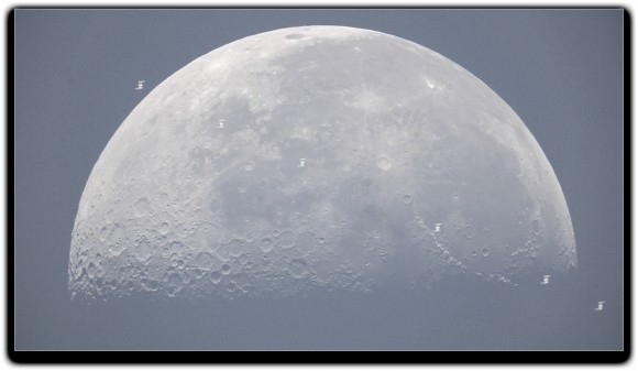 The International Space Station transiting the Moon as captured by Mike Weasner from Cassiopeia Observatory in Arizona.