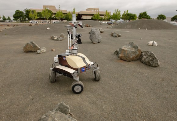 The K10 Black planetary rover during a Surface Telerobotics Operational Readiness Test at NASA's Ames Research Center. Credit: NASA/Dominic Hart