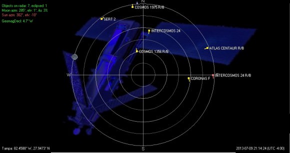 Orbitron screenshot for visible satellites using 'radar' mode... there's lots up there! (Credit: Orbitron). 