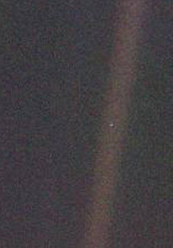 The famous "pale blue dot" of Earth captured by Voyager 1 in Feb. 1990 (NASA/JPL)