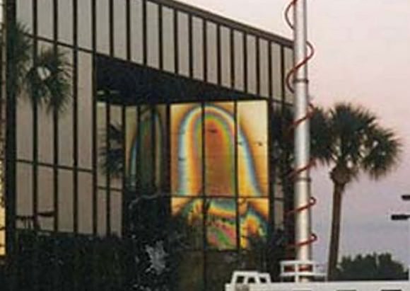 image of the "Virgin Mary" appears in the glass of a Tampa, Florida office building on Christmas Day 1996. Credit: Wikipedia