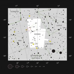 The location of SDC 335.579-0.292 in the southern constellation of Norma (ESO, IAU and Sky & Telescope)