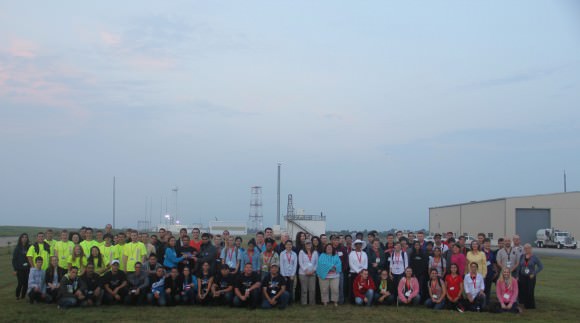 More than 40 University students and mentors participating in the Aug. 13 RockSat-X science payload pose for post launch photo op at NASA Wallops Island, VA, launch complex that launched their own developed experiments to space.  Credit: Ken Kremer/kenkremer.com